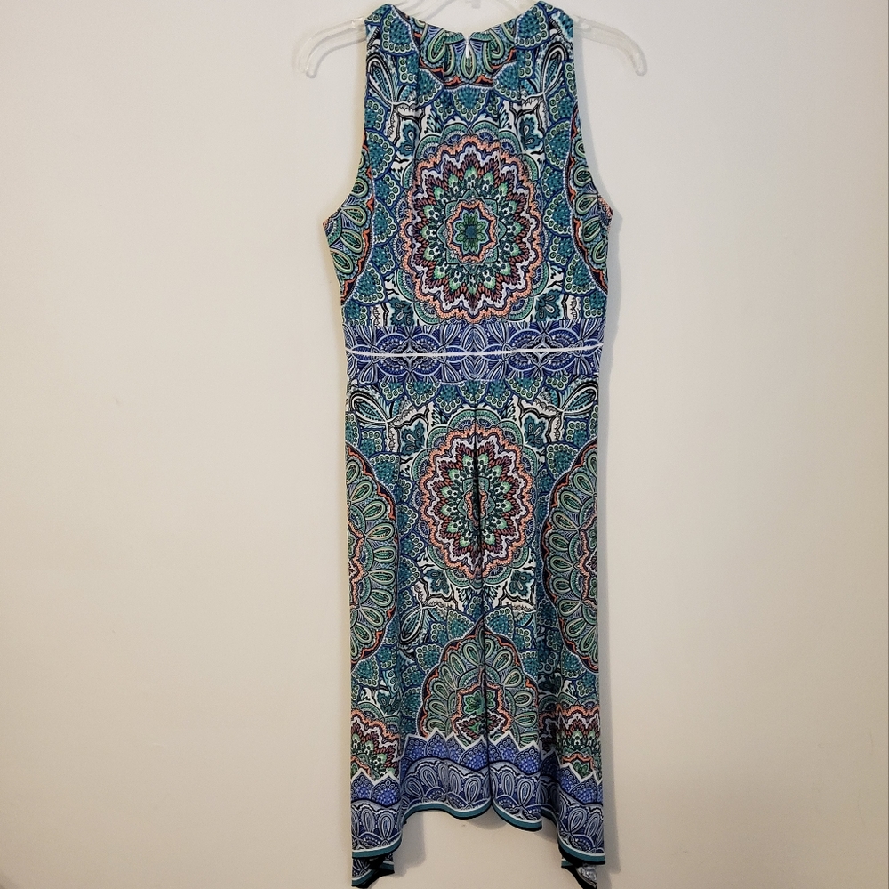 Roz & Ali Multi Colored Boho Print Sleeveless Asymmetrical Fit & Flare Sz 12 - Picture 4 of 7
